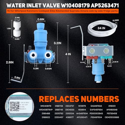 2315534 W10408179 WPW10179146 IMV708 Refrigerator Water Inlet Valve Kit fit for Whirlpool Kitchenaid Kenmore OEM 4389177 2188746 2186486 2188708 W10179146 2304757 2188622 2205762 W10408179VP LUXRILIX