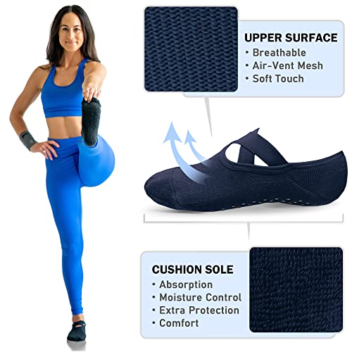 Image of NEWZILL Non Slip Yoga Socks for Women, Grips Socks with Cushion for Pilates Barre Ballet Dance Hospital (3 Pairs)