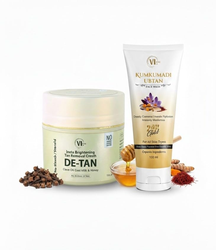 Vlarc Combo Of Kumkumadi Ubtan Face Wash 100ml & De- Tan Cream 100ml For Insta Brightening | Dark Spot Nourishmment | Deep Hydration & Moisturization | For Men & Women All Skin Type-image-15