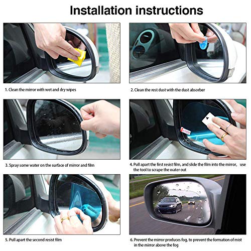 4PCS Car Rearview Mirror Film,Car Side View Mirror,HD Nano Film Anti Fog Glare Rainproof Waterproof Mirror Window Film,Clear Protective Film Sticker Drive Safely for Car Mirrors and Side Windows