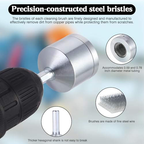 WiMas 2PCS Metall Kupferrohrreiniger Sechskantgriff Rohrbohrerreiniger 15mm/22mm Rohrreiniger für Elektrobohrer Klempner Reinigung