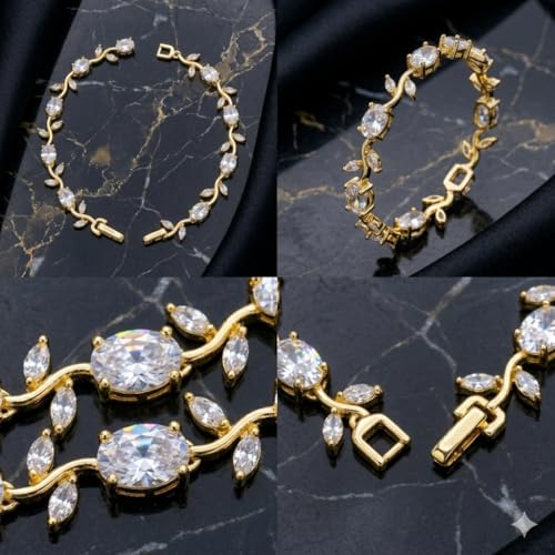 Image of 18K Gold Plated Stylish Chain Bracelet for Women & Girls | Trendy Unique Diamond Tennis Charm Link Tulip Everyday Instagram Viral Jewellery