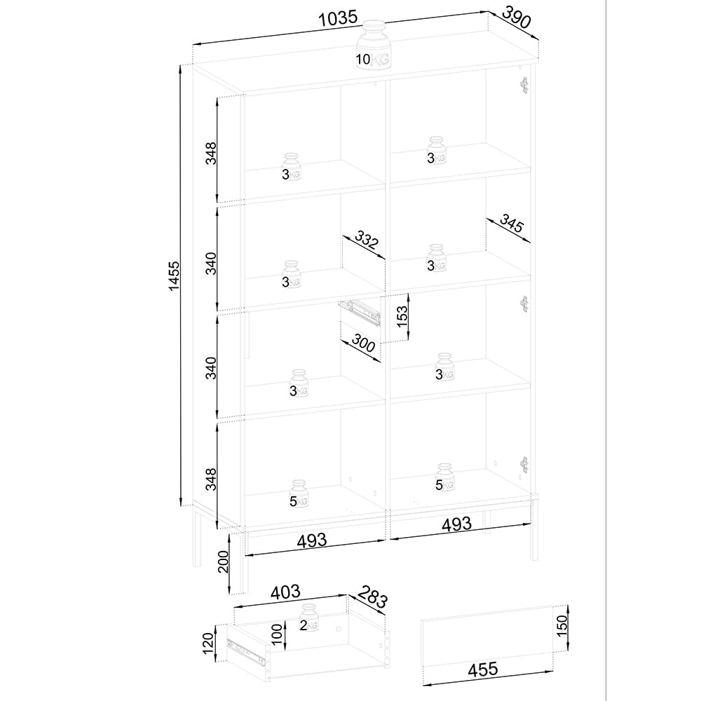 Lomadox Wohnzimmer Esszimmer Anrichte Highboard mit Beleuchtung in schwarz mit Wotan Eiche