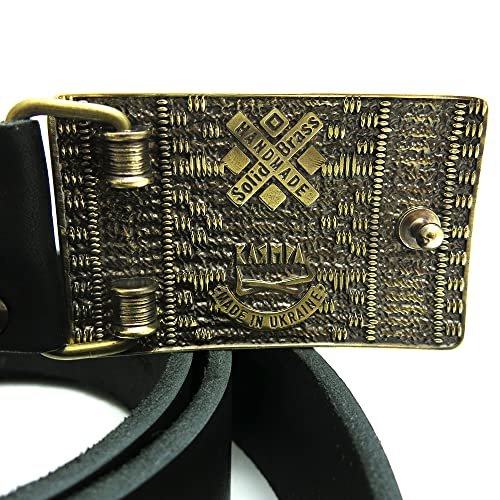 Leather belt with handmade brass buckle Plakhta, Ukrainian vyshyvanka belt buckle, Belt with buckle Ukrainian embroidery3