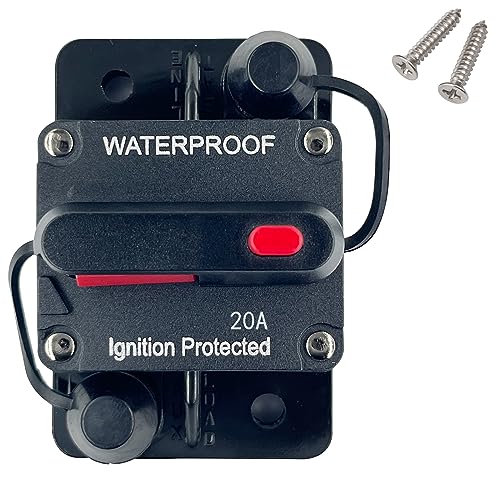Xipupoo 20 Amp Circuit Breaker 12V - 48V DC with Manual Reset Switch Button for Boat Trolling Motor Marine ATV Trailer Vehicles Stereo Audio Electronic Battery Solar System Inline Fuse Waterproof