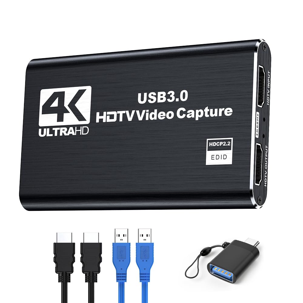 ShuoArmor 4K HDMI Video Capture Card, HDMI to USB 3.0 Cam Link Card for Live Streaming Gaming and Broadcasting, 1080P Recording with Microphone, Work