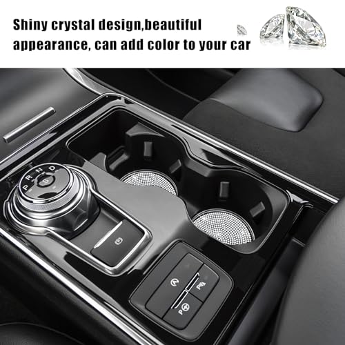 Image of Ziciner 2PCS Bling Car Cup Holder Coaster, 2.73 Inch Anti-Slip Cup Insert Coasters, Crystal Rhinestone Auto Drink Cup Mat, Universal Interior Decor Car Accessories for Women Girls (White)
