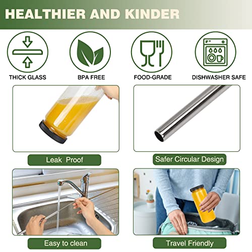 Tomnk 16 Pack 16Oz Glass Juice Bottles With Lids And Straws Travel Drinking Glass Bottles With Caps Reusable Juice Jars Smoothie Cups For Tea, Kombucha, Boba Milk, Fruit Drinks, Beverage #TOP2