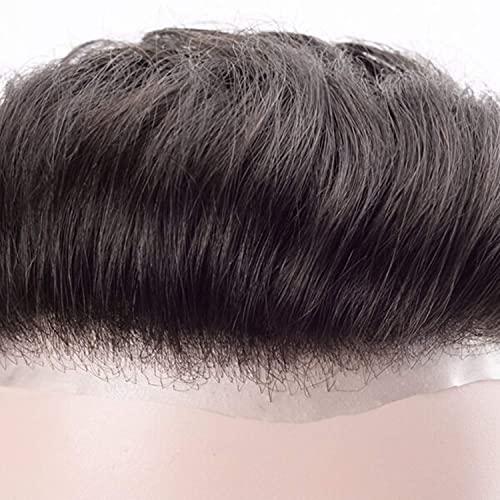 Foto von Lordhair Echthaar Toupet für Männer, 0,08 mm Dünnes Haut Haarteil Basisgröße 8 x 10 Zoll Leichtes Mittlerer Dichte Haarersatzsystem-130% Mittlere Dichte
