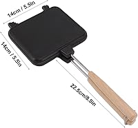 Vista 7 de Alvinlite Sartén de doble cara con revestimiento antiadherente, máquina de sándwiches de prensa, sartén de doble cara con mango de madera, máquina