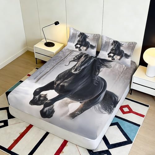 Drap-Housse Cheval Noir 140x200x25cm en Microfibre Imperméable - 5