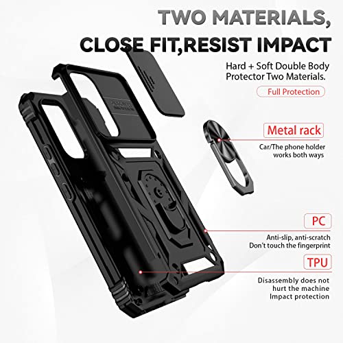 Image of ShieldTech Back Cover Case Compatible for Samsung Galaxy A54 5G with Slide Camera Shield Cover & Rotated Ring Stand | Military Grade Mobile Phone Cover Case for Samsung Galaxy A54 5G (Black)