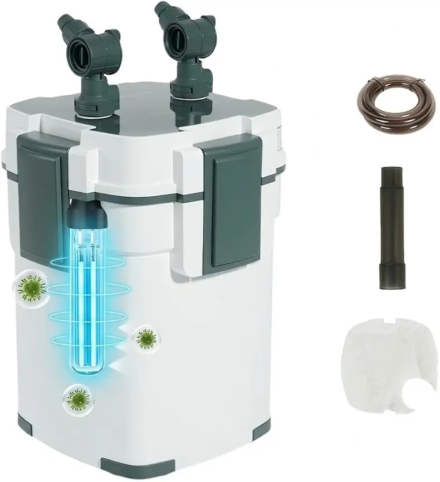 Filtro Aquario Canister 10W,Fluxo Ajustável 500l/h,Filtração em 3 Estágios,Silencioso, com Sistema de Troca de Água Integrado,UV Lâmpada, Bomba Aquario com Filtro para Aquários de 30-100L (220v)