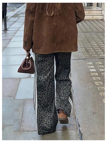 Image of SHENHE Women's Cheetah Print Wide Leg Baggy Pants Y2k Side Loose Streetwear Trousers