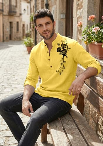 Image of Zombom Men's Cotton Polyester Blend Mandarin Collar Self One Design Printed Full Sleeve Regular Fit Casual Short Kurta