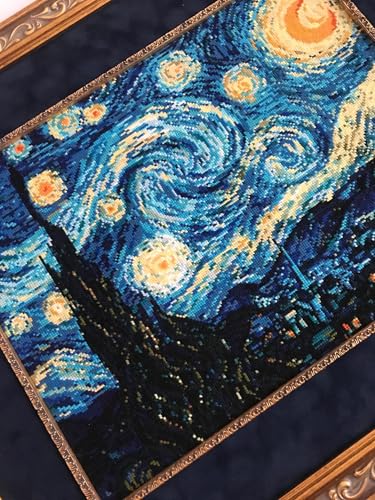Image of RIOLIS 1088 - Starry Night After Van Gogh's Painting - Counted Cross Stitch 15.75 inch x 11.75 inch Zweigart 14ct. White AIDA 26 Colors