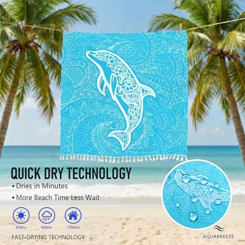 Image of Oversized Turkish Beach Towel Blanket Cotton Giant XL Sandproof Towels Huge Linen XXL Extra Large Big Throw Quilt Blankets for Adults Cloud Travel Camping Glamping Accessories Essentials Dolphin