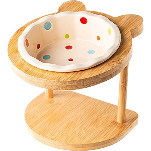 Miski dla psów urocze zwierzęta podwójna miska karma dla psa kota karma podniesiona ceramiczna miska naczynie drewniany stół artykuły dla zwierząt miska na wodę dla psa (kolor: Różowy)
