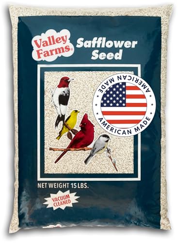 Valley Farms Safflower Seed Wild Bird Food (15 LB) for Outside Feeders, Safflower Bird Seed for Cardinals, Grosebeaks, and Buntings, Cardinal Birdseed for Ourtside Feeders