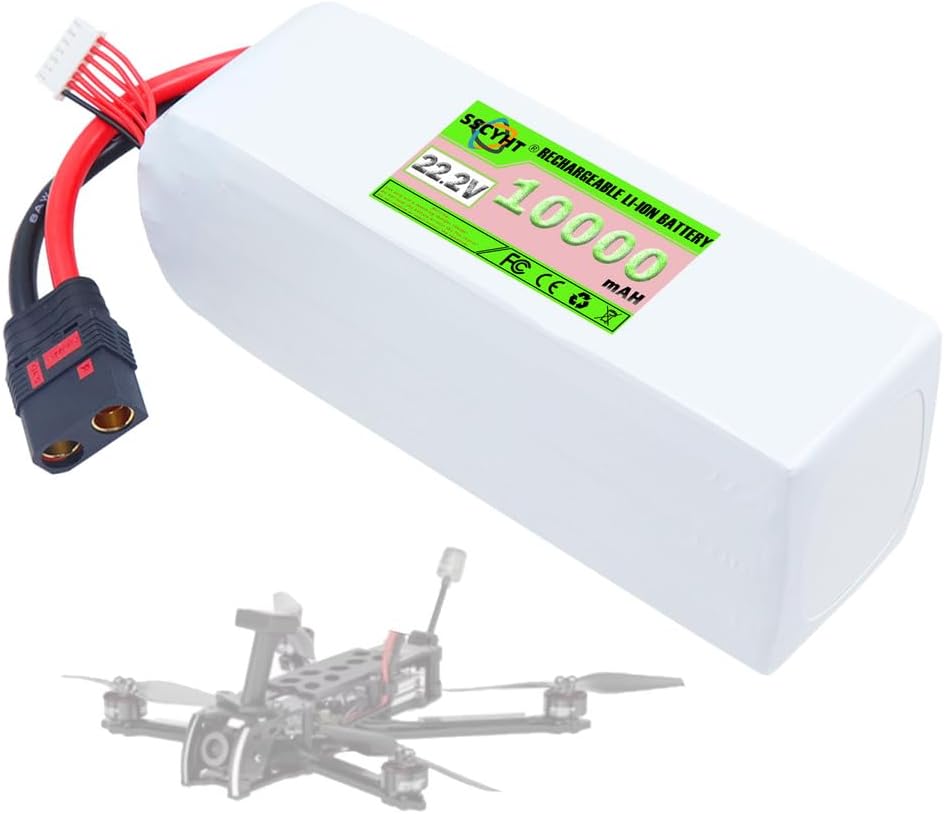 SSCYHT 22.2 Volt 6S Lipo Battery 10000mAh Lithium Battery 22.2V Rechargeable Batteries for Model Airplane with QS8/XT90S Port for Below 222W Motor Kit,22.2v10000mah qs8 1pack