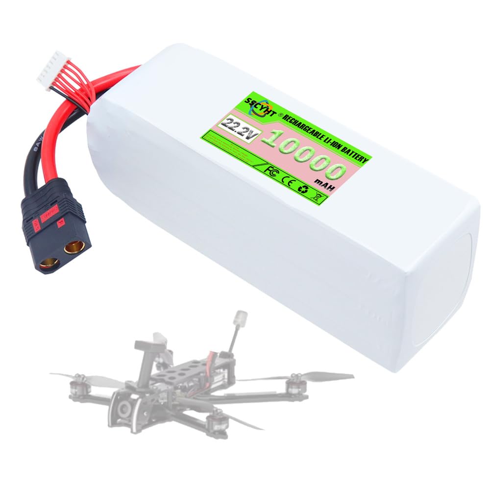 SSCYHT 22.2 Volt 6S Lipo Battery 10000mAh Lithium Battery 22.2V Rechargeable Batteries for Model Airplane with QS8/XT90S Port for Below 222W Motor Kit,22.2v10000mah qs8 1pack