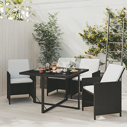 Tidyard 5-TLG. Garten Essgruppe, Terrassenmöbel Set 4 Personen, Polyrattan Sitzgruppe, Gartenmöbel Set, Esstisch mit Hartglas-Tischplatte & Stühle, Biergartengarnitur, Schwarz Poly Rattan