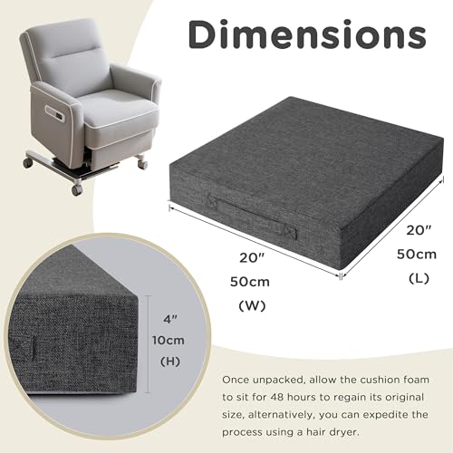 Image of AddGrace Recliner Cushions for Elderly Thick Seat Cushion 20 inchx20 inchx4 inch Chair Pads with Non Slip Backing and Washable Cover for Couch Armchair Chairs Dark Grey