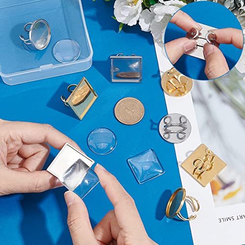 UNICRAFTALE 8 Sets DIY Cuff Ring Making Kit 2 Colors Square Round Open Cuff Ring Bezel Tray US Size 7~8 201 Stainless Steel Blank Cabochon Ring Bases with Glass Cabochons Domes Set for Ring Making - Image 4