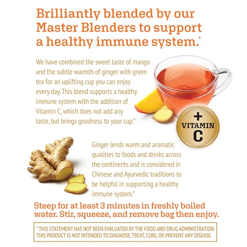 Image of Twinings Superblends Immune Support+ Herbal Tea with Vitamin C, Ginger & Mango Flavoured Green Tea, 16 Tea Bags (Pack of 2), Enjoy Hot or Iced
