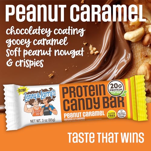 Image of Lenny & Larry's High Protein Bar - Peanut Caramel Vegan Protein Bars - 20g Plant-Based Protein, High Fiber Dessert - Gluten-Free Snack - Larger Bar Size (12 x 85g)