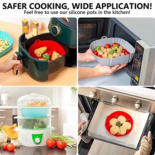 Image of Silicone Air Fryer Liners (2 Square + 1 Round) 3 Pack Reusable Silicone Airfryer Liners Tray | Replacement for Disposable Parchment Paper Liner | Food Grade Kitchen Accessories