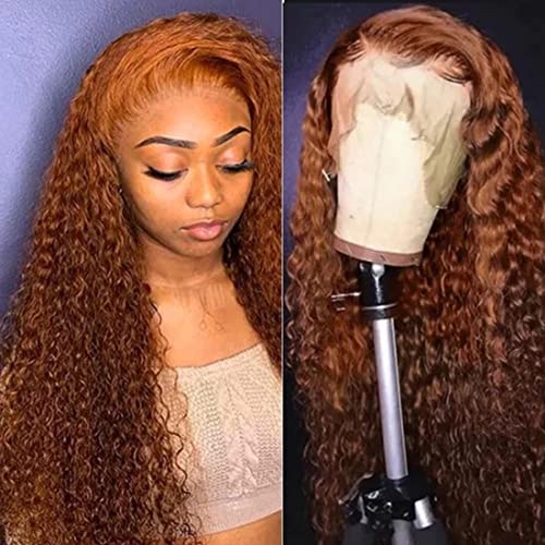 Auburn Brown Jerry Curly 13x4 Lace Front Human Hair Wigs for Black Women #30 Ginger Brown Color Lace Frontal Wig Pre Plucked with Baby Hair 150% Density