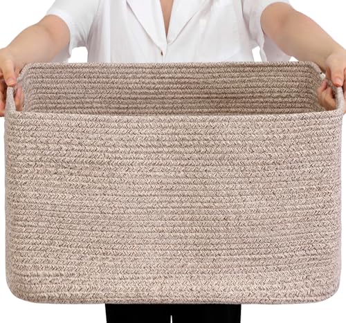 Optish 75L Large Blanket Basket, Toy Storage Baskets for Organizing, Blanket Storage for Living Room, large Woven Basket 22” x 17” x 11.5”, Brown