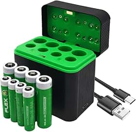 Carregador de Pilhas AA AAA Recarregáveis via cabo tipo C LED Carga Múltipla indicador de Carga Acompanha 4 Pilhas AA + 4 Pilhas AAA