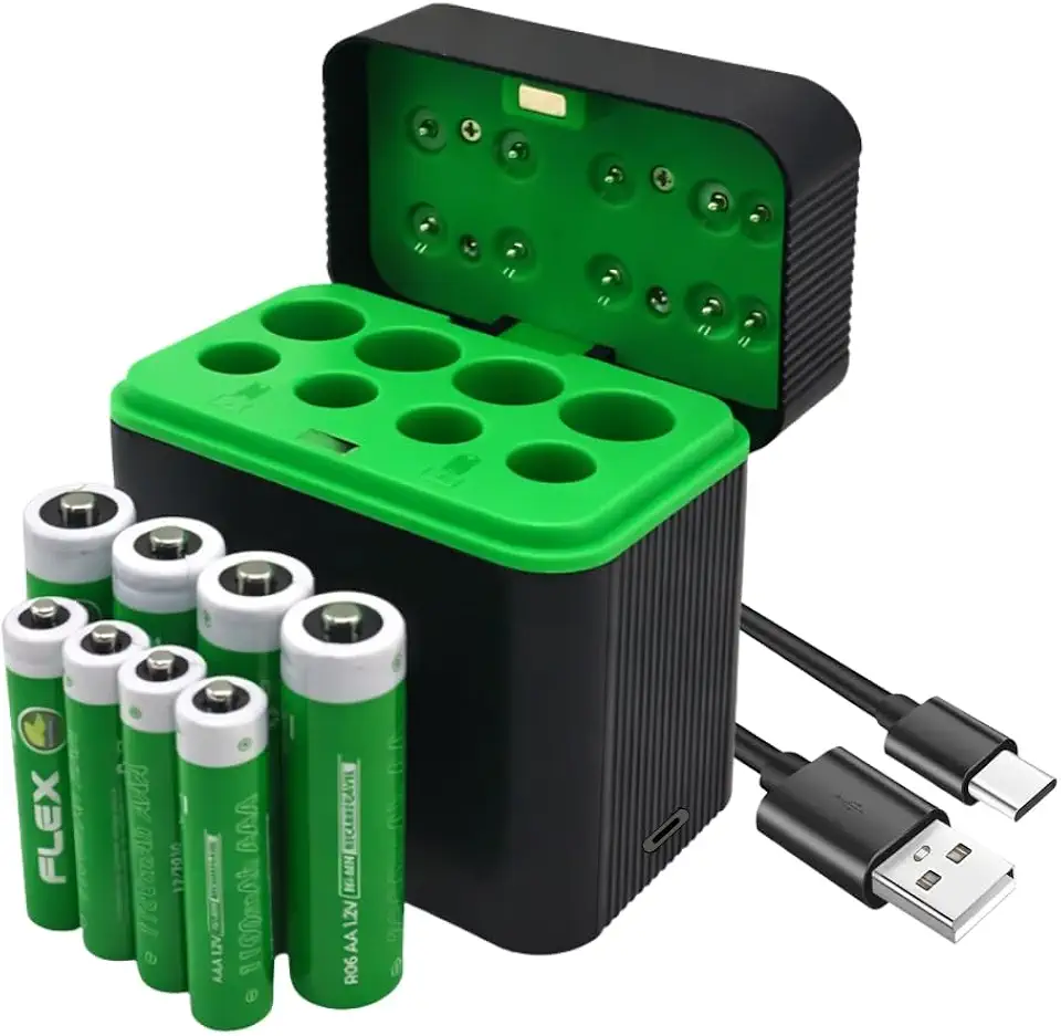 Carregador de Pilhas AA AAA Recarregáveis via cabo tipo C LED Carga Múltipla indicador de Carga Acompanha 4 Pilhas AA + 4 Pilhas AAA