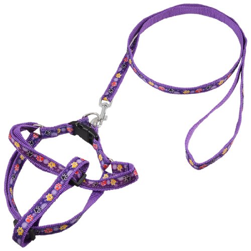 Ruilogod Puntos ajustables PAW Imprimir Nylon Correa Perro Perrito Perrito Arnés Púrpura