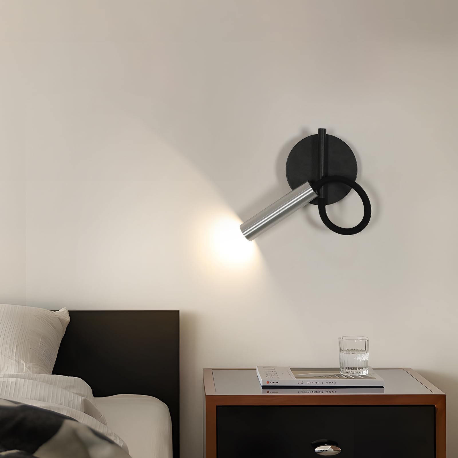 Applique da parete Interno, Lampada da Lettura da Parete 4W, Lampada da Comodino LED Bianca Calda, 360° Orientabile Faretti da Parete Alluminio (Silver-4500)