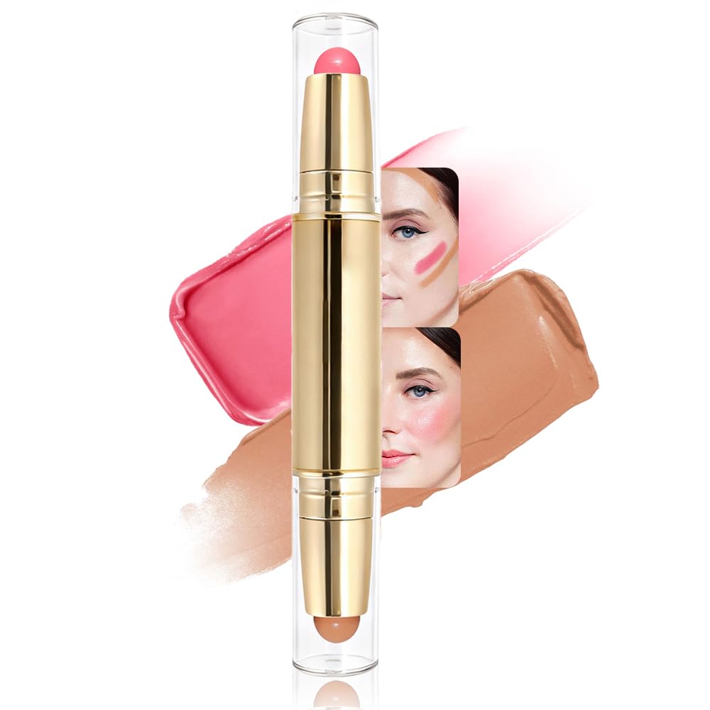 BINGBRUSH 2 in 1 Blush Bronzer Stick, Cream Contour Makeup Stick for Cheeks, Lips & Eyes, Blendable Multiuse Cream Blush Contouring Stick, Natural Radiant Finish, Vegan Cruelty-Free a-01#Nuetral Nude & Pink