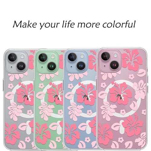 Houdqklee Magnetic Hibiscus Floral Case Cover for iPhone 16 Pro max, Cute Girly Pink Hibiscus Flower Phone Case Compatible with MagSafe, Clear Soft Slim Shockproof Protective Case for Women Girls - image 7