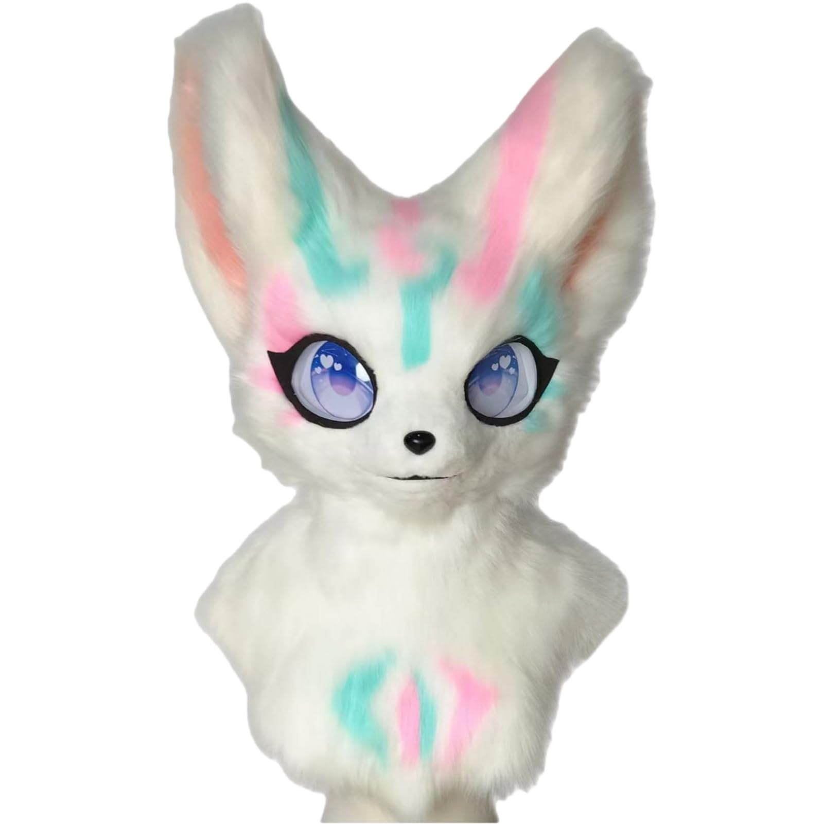 Furry Cute Fursuit Head - White Fluffy Fox-Style Fursona Head with Pink & Blue Gradient, Handmade Cosplay Prop for Furry Conventions & Collectible Display