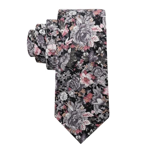 Image of Luckyvestir Ties for Men, Sage Green Cotton Floral Tie 2.76 inch Flower Printed Men's Neckties for Wedding /Groomsmen /Suit /Party