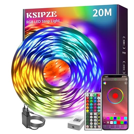 Ksipze LED-slinga, 15 m, RGB-LED-ljusslinga, slinga, ljus, med fjärrkontroll, belysningslist, band, för garderobsdekoration, fest, hem, sovrum, färgväxel