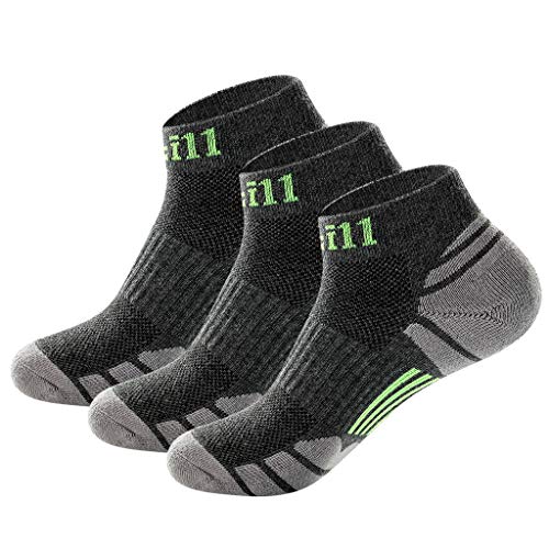 Cotill Men's Running Socks 3 Pairs Performance Athletic Socks Cushioned Padded Anti Blister Outdoor Sports for Running, Walking, Hiking, Trekking, Cycling (Grey/Green)