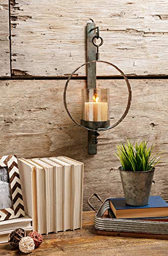 IMAX 20274 Circle Wall Sconce - Candle Holder for Home, Hotel, Reception Areas. Metal Wall Candle Sconce with Crackled Glass Hurricane. Decor Accessories - Thumbnail 7