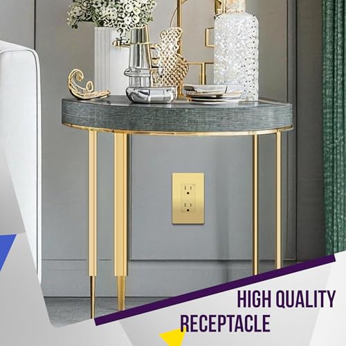 Image of ENERLITES Elite Series Decorator Receptacle Outlet Child Safe Tamper-Resistant, Self-Grounding, Residential Grade, 15A 125V, UL Listed, Wall Plate Included, 61501-TR-GDWP2P, Gold (2 Pack)