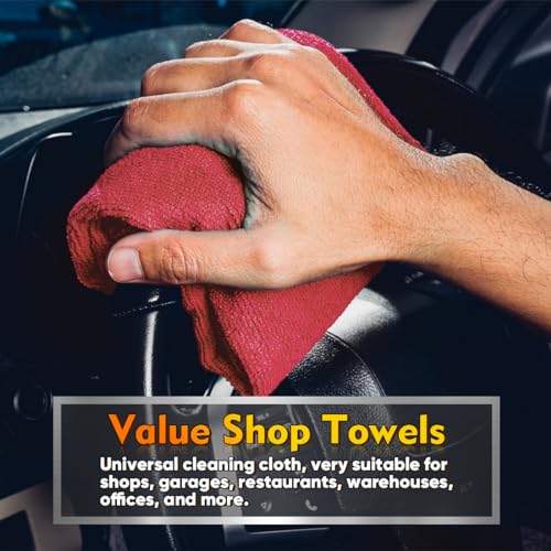 Image of HOMEXCEL Red Shop Towels 100 Pack, Reusable Microfiber Cleaning Cloth Bulk, Multipurpose Microfiber Towels for Cars, House and Kitchen, Highly Absorbent Cleaning Rags 11.5 x 11.5 inch