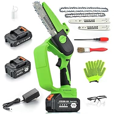 AMAZON - Mini Chainsaw Cordless, 6 Inch and 8 Inch Electric Power Chain Saws, Small Handheld Chainsaw with Security Lock, Pruning Saw for Garden Tree Branches Wood Cutting(2 Batteries + 2 Chains+ 2 Guide Bar)