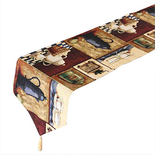 LYJEE 14 x 71 inch Coffee Theme Table Runner Cotton-Polyester Washable Table Runner
