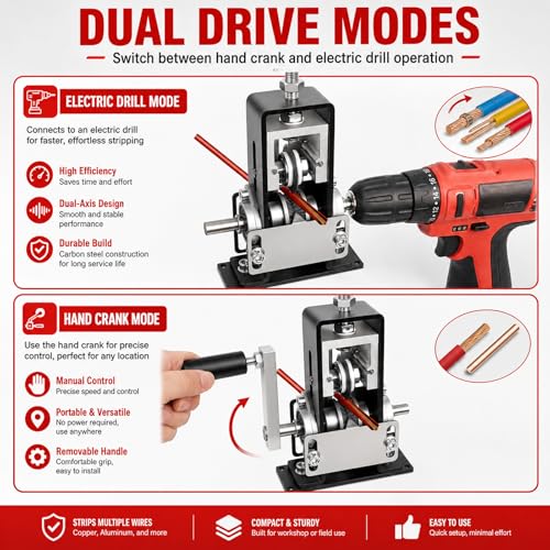 Image of Manual Wire Stripper Machine 0.04 inch-1 inch Gauge for Copper, Hand Crank & Drill