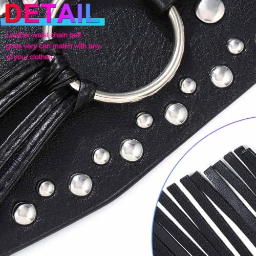 Nicute Black Fringe Belt Gothic Leather Cowgirl Belts Western Accessories for Women4